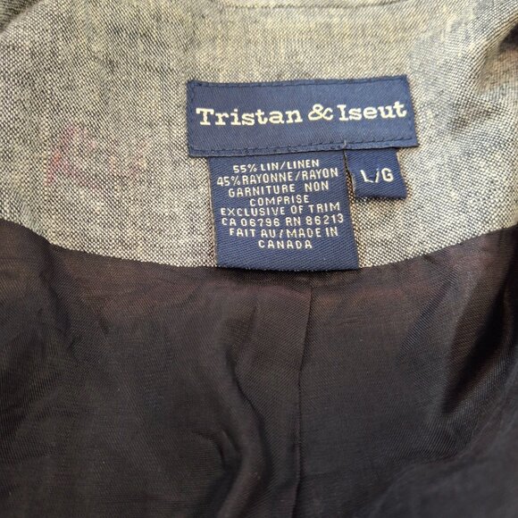 Vintage Womens Linen Wrap Blazer Sz L Gray Lined Office Smart  Adjustable - Picture 9 of 9